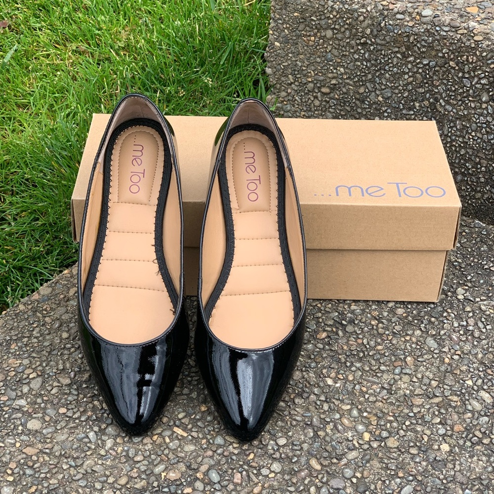 Me Too Ballet Flats Shoe Black Patent Leather Pointed Toe Slip On Womens 6.5